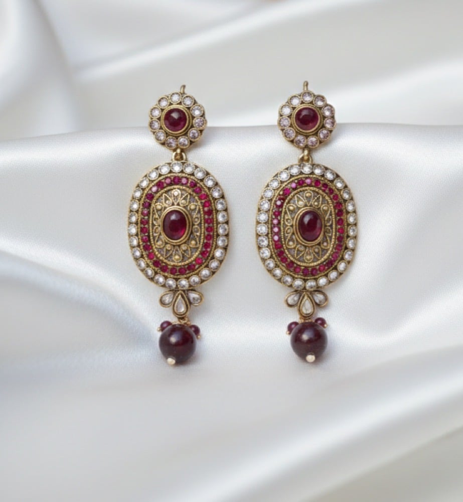 Royal Noor red kundan statement earrings
