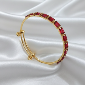 Red Adjustable Zircon Bangle Pair – Anti-Tarnish Finish