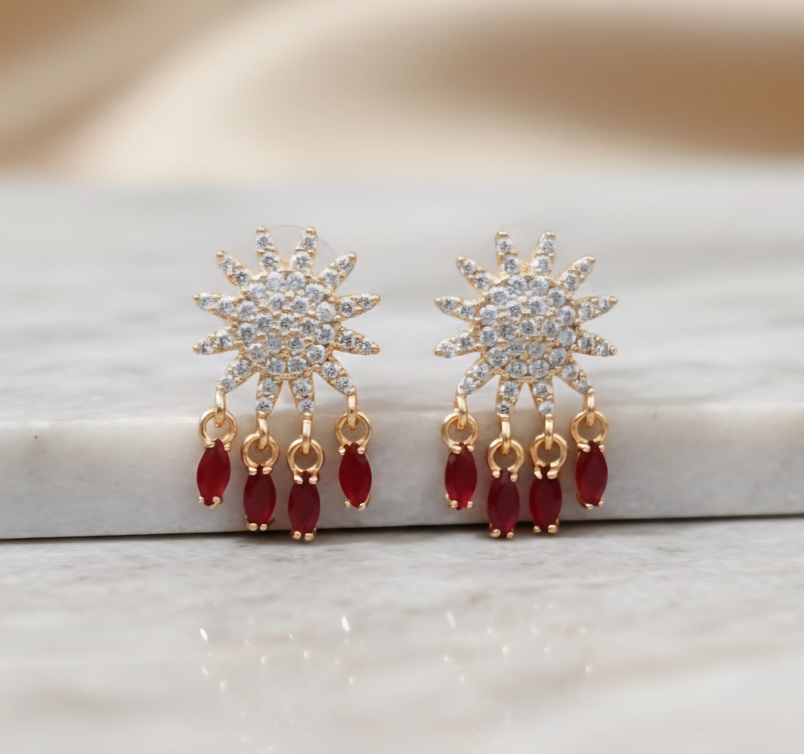 Ruby drops zircon indented earrings - Image 4