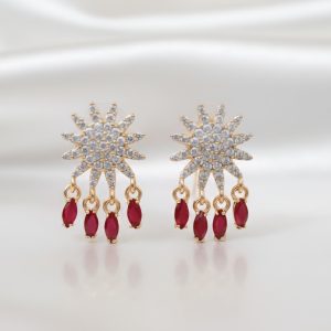 Ruby drops zircon indented earrings