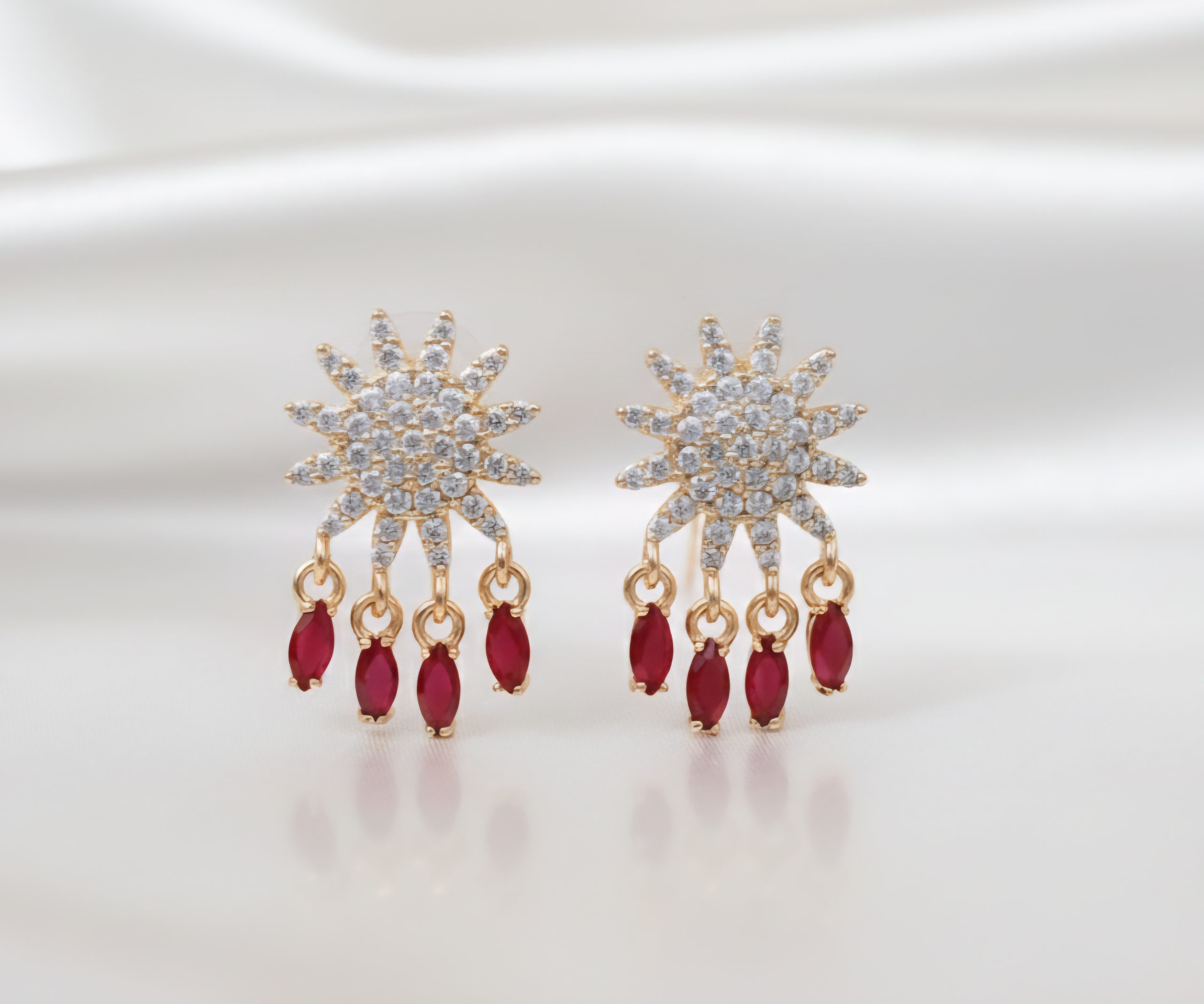 Ruby drops zircon indented earrings