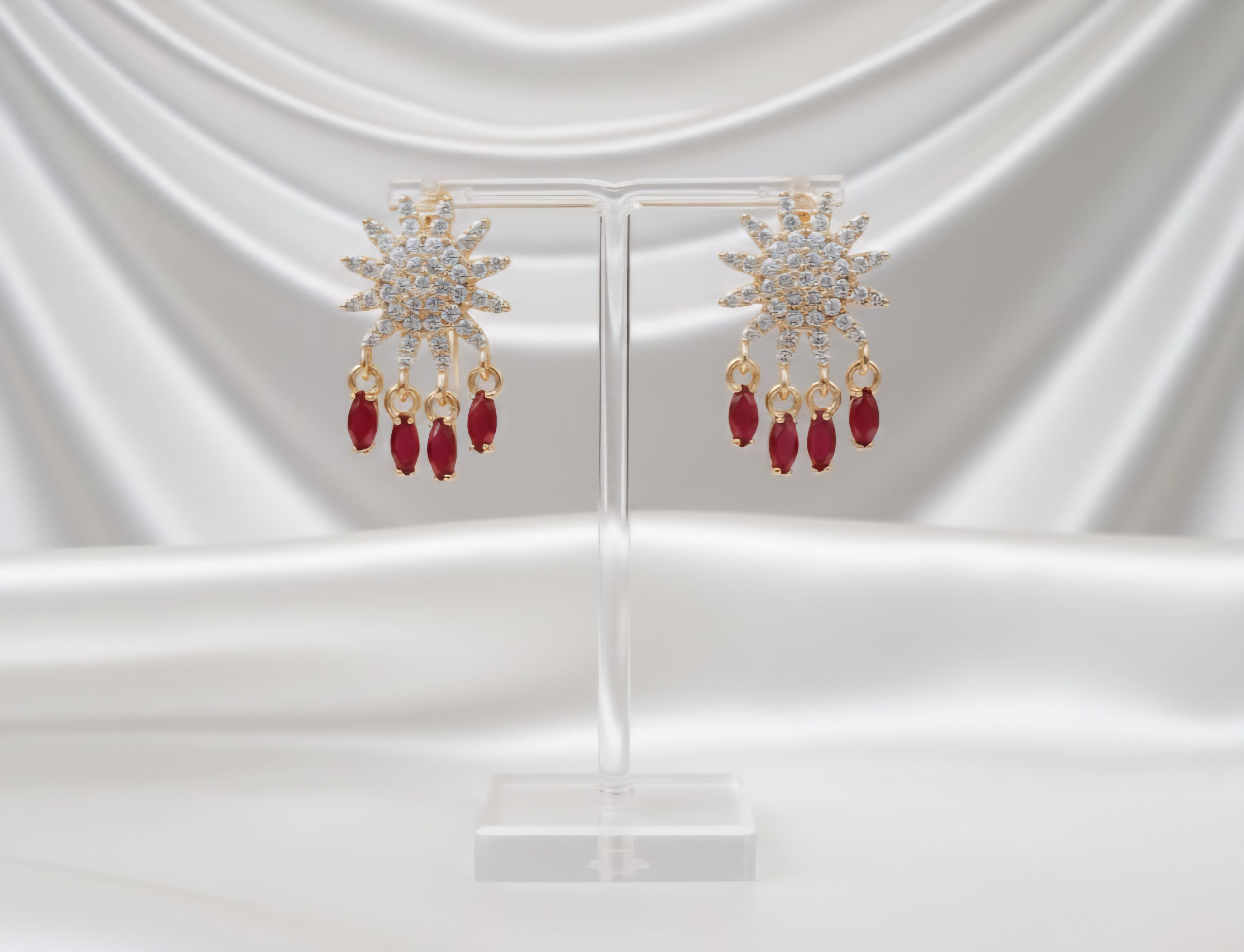 Ruby drops zircon indented earrings - Image 3