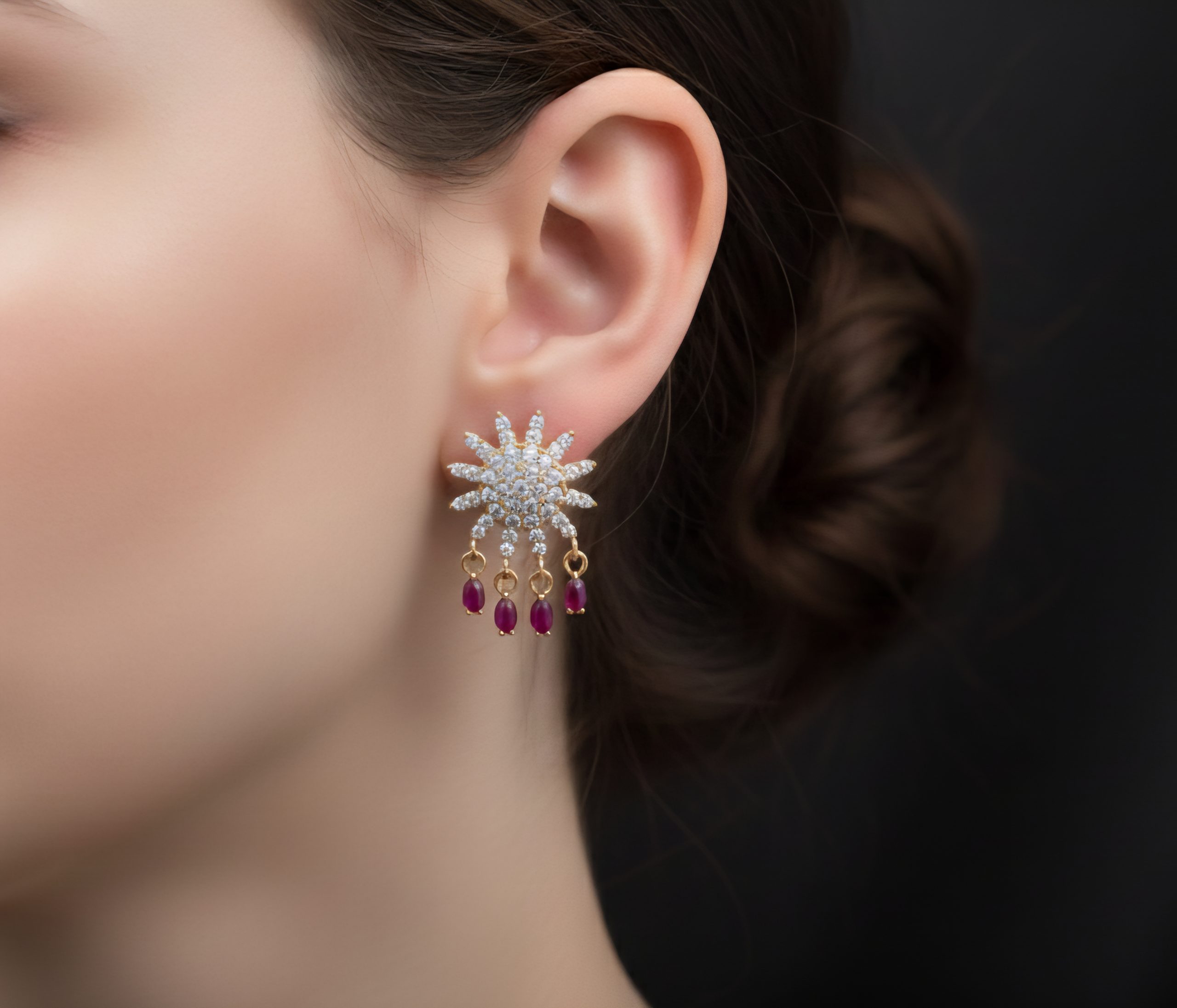 Ruby drops zircon indented earrings - Image 2