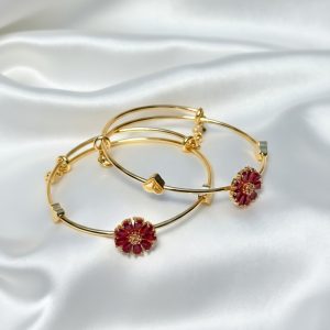 Anti-tarnish Floral Ruby Bangles (Pair)