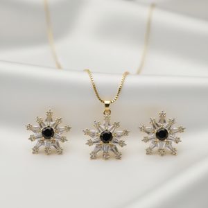 Snowflakes zircon pendant set (black)