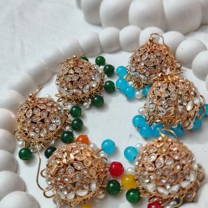 Basic Kundan Jhumki (Medium size)-Gold base with multiple colors option