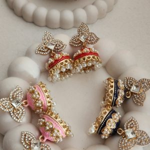 Cubic Zircon enamel-Pearl Jhumki