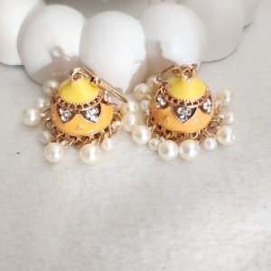 Yellow Enamel-pearl Jhumka