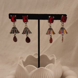 Maroon- Enamel multi color jhumki (small )